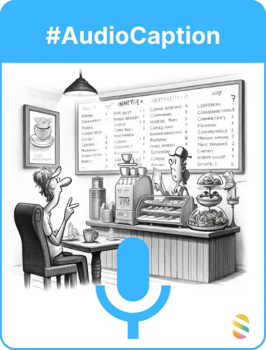 #AudioCaption | Cartoon 1, Coffee shop scene