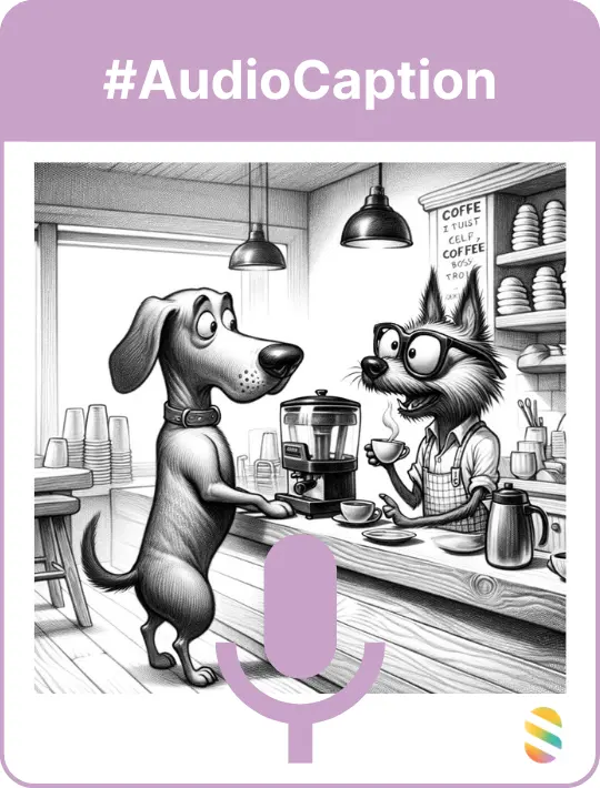 #AudioCaption | Cartoon 5, A dog at a cafe